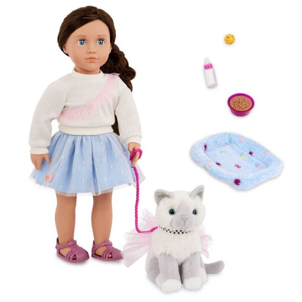 Our Generation -  Mindy & Pepper 18'' Doll & Pet Kitt Blue
